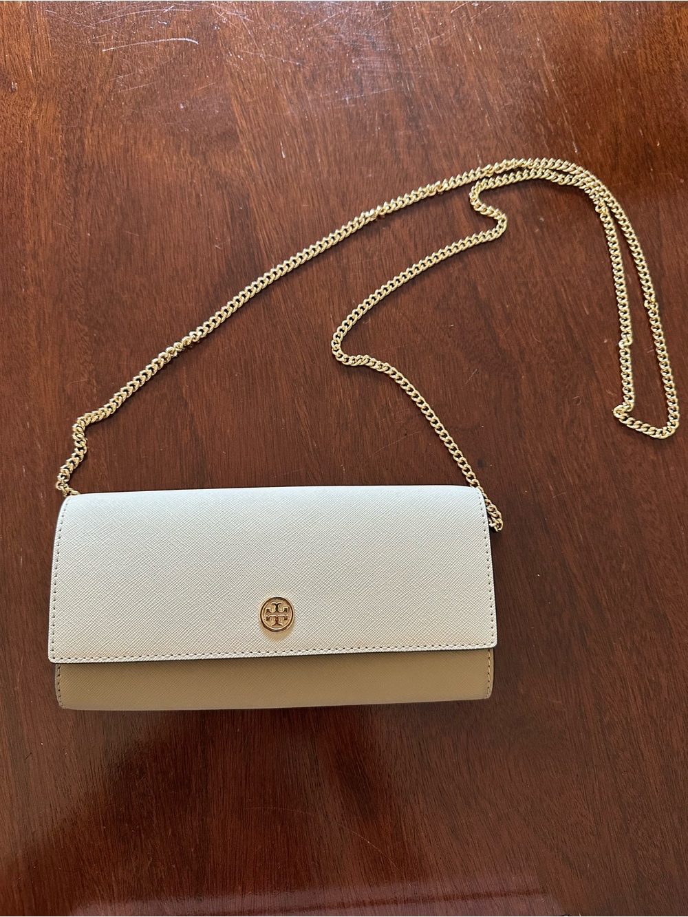 Women's Two-Tone Leather Wallet - Cream and Tan